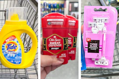 collage image of tide simply, old spice deodorant, and walgreens razors