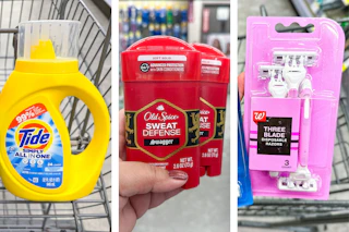 collage image of tide simply, old spice deodorant, and walgreens razors