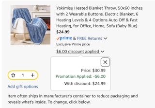 heated blanket Amazon receipt