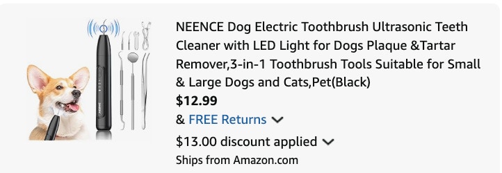 Dog Ultrasonic Teeth Cleaner Set Amazon receipt