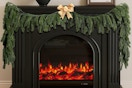 a garland over a fireplace