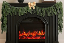 a garland over a fireplace