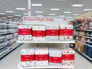 holiday sheet sets sitting on a target shelf