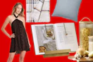 Women's dress, throw blanket, cookbook holder & pillow
