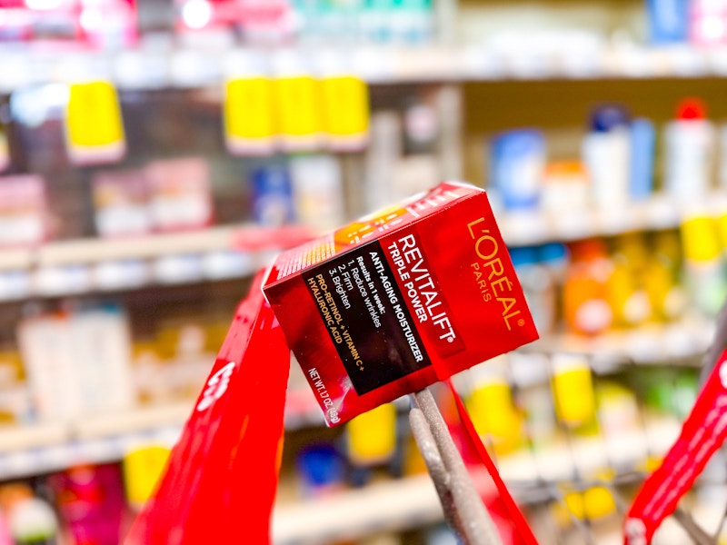 loreal face moisturizer on a cart