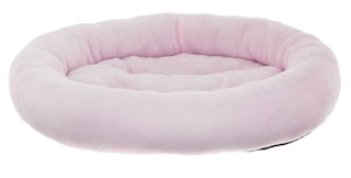 a pink cuddler style cat bed