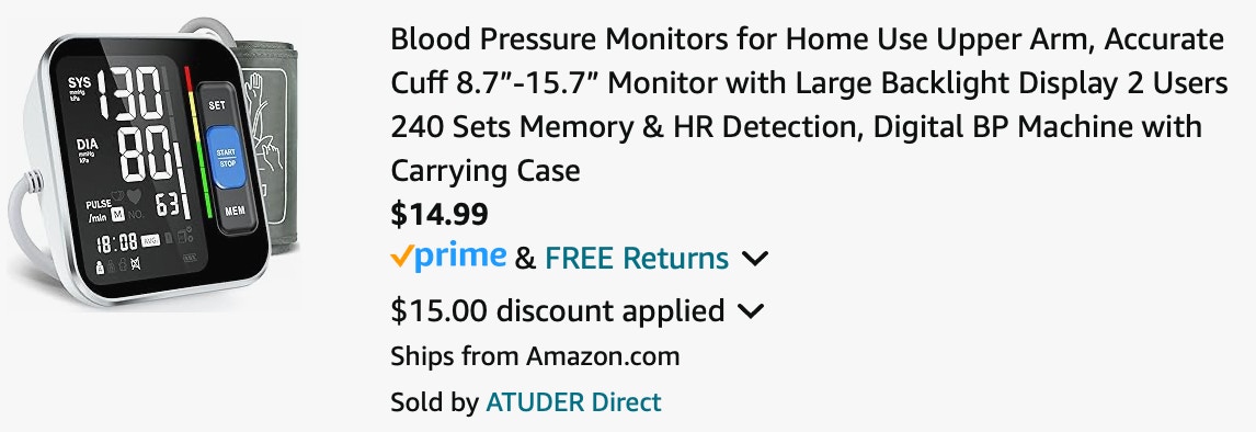 Blood Pressure Monitor Amazon receipt