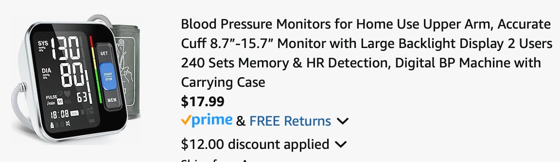 Blood Pressure Monitor Amazon receipt