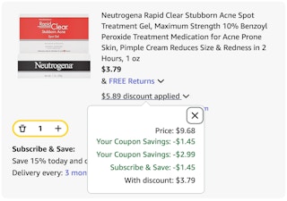 Acne treatment Amazon receipt