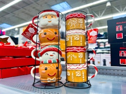 4-Piece Holiday Stacking Mug Set With Metal Rack, Just $9.96 at Walmart card image