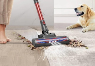 vacuum cleaner being used on carpet