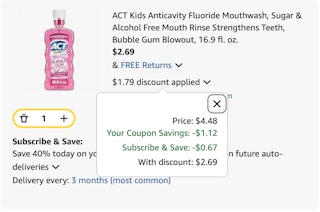 Act Mouthwash Amazon receipt