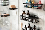 Adhesive Shower Caddy Set in a shower