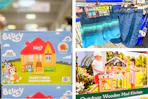 bluey bounce house swim trunks mud kitchen collage