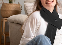 a person wearing a heated scarf 