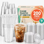 Plastic Cups with Lids and Straws