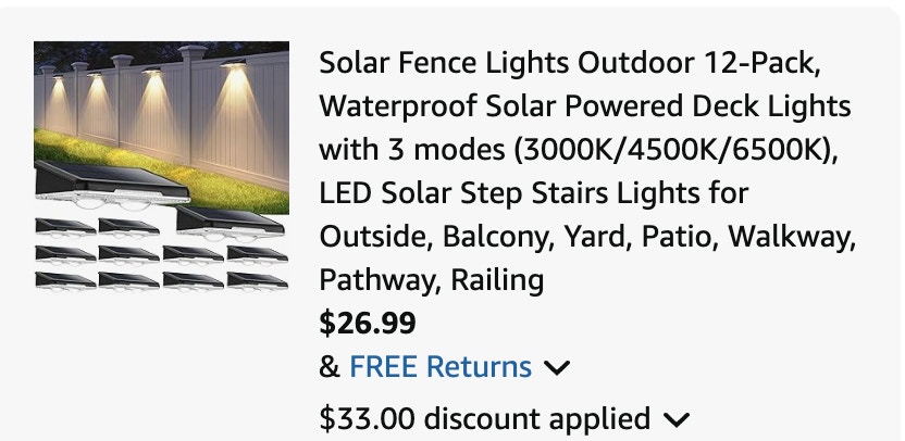 Fence lights Amazon receipt