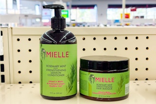 mielle leave-in conditioner and hair masks on a shelf