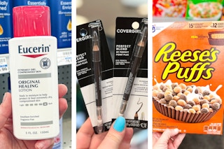 collage with eucerin, covergirl, and reese's puffs