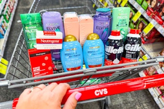 garnier, loreal, monday, ogx, gillette, and neutrogena products in a cart