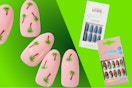 Three press-on nail sets: Palm Trees, Blue & Leopard styles