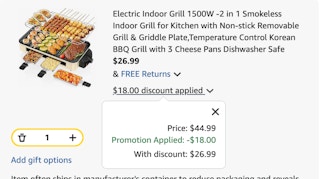indoor grill Amazon receipt