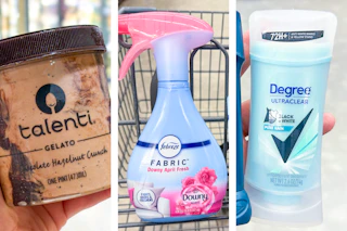 collage with talenti, febreze, and degree