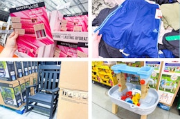 costco clearance maybelline, adidias, step2, and rocking chair 4-photo collage