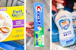 3 in-store photos of Walmart products: Feel Good, Crest & Suavitel