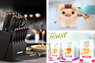 Knife set, Fuggler toy & Fancy Feast cat treats