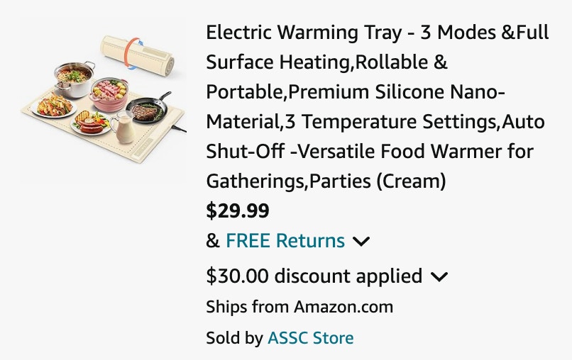 warming tray screenshot