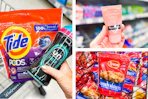 collage with tide, downy, neutrogena, and tyson products