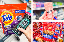 collage with tide, downy, neutrogena, and tyson products