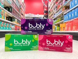 A variety of bubly sitting on a store floor.