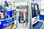 three images together of sams club, bjs, and costco gas pumps 