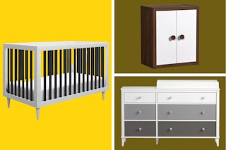 Three furniture pieces from Little Seeds: Crib, bookcase and changing table