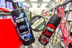 axe body wash and deodorant and hair care products in a shopping cart