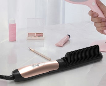 a hair straightener brush on a counter