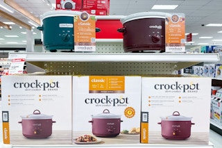 crockpot slow cookers sitting on a target shelf