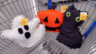 way to celebrate harvest pillows jack o lantern, ghost and black cat in walmart cart