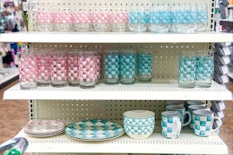 dollar tree checkerboard dishes on store shelves