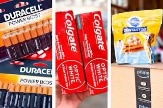 collage with colgate, duracell, and pedigree products
