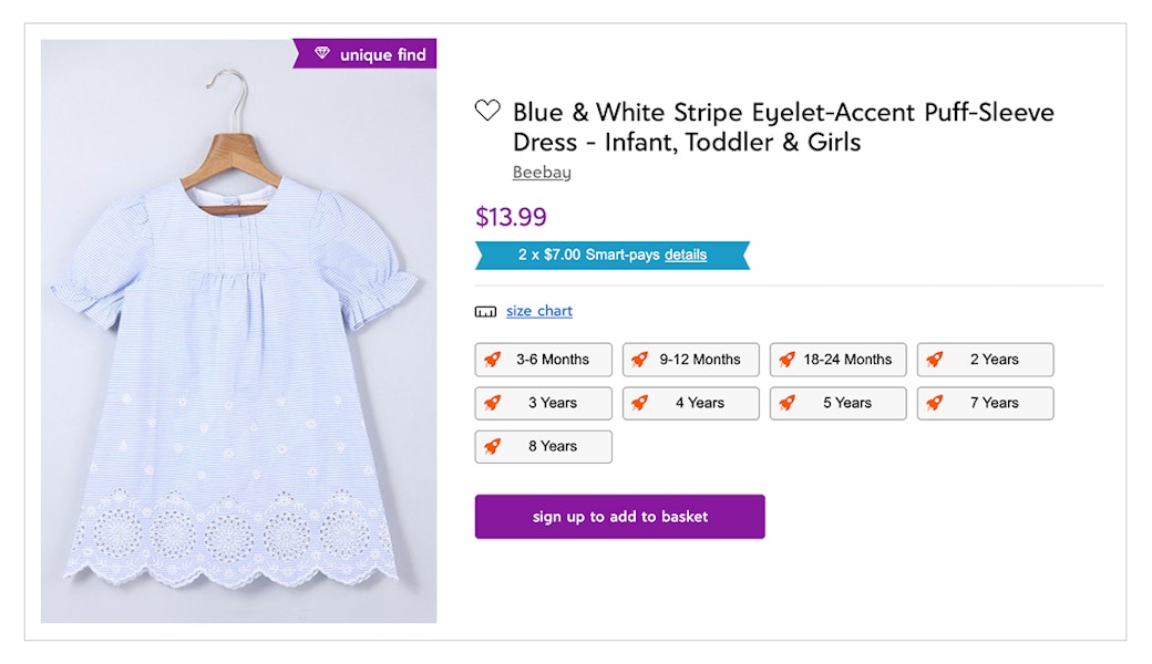 zulily screenshot of beebay eyelet-accent puff-sleeve infant toddler and girls dress