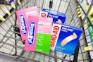 benadryl itch cream and bandaids in a cart