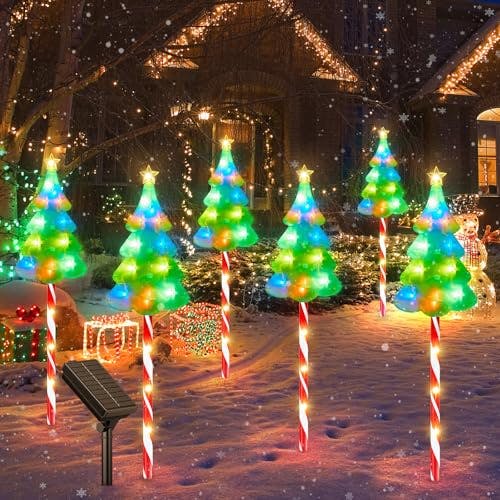 Solar Candy Cane Christmas Tree Lights 6-Pack