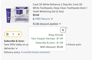 Crest 3D white Amazon receipt