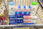 walgreens colgate, crest, and dove products in shopping cart