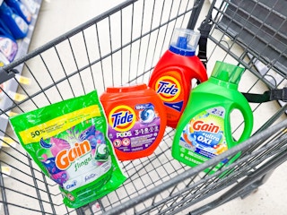 shopping cart with gain and tide detergents
