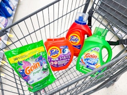 shopping cart with gain and tide detergents