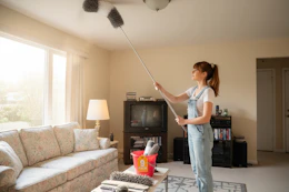 a woman using a duster kit